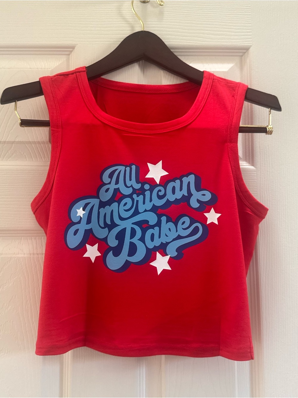 Red 'All American Babe' Graphic Crop Tank Top